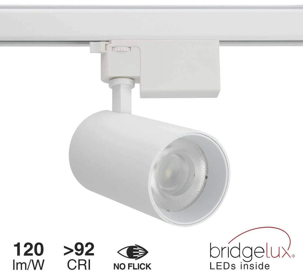Faro LED 30W Trifase 60° 120lm/W CRI92 no Flickering - BRIDGELUX LED Colore Bianco Freddo 6.000K