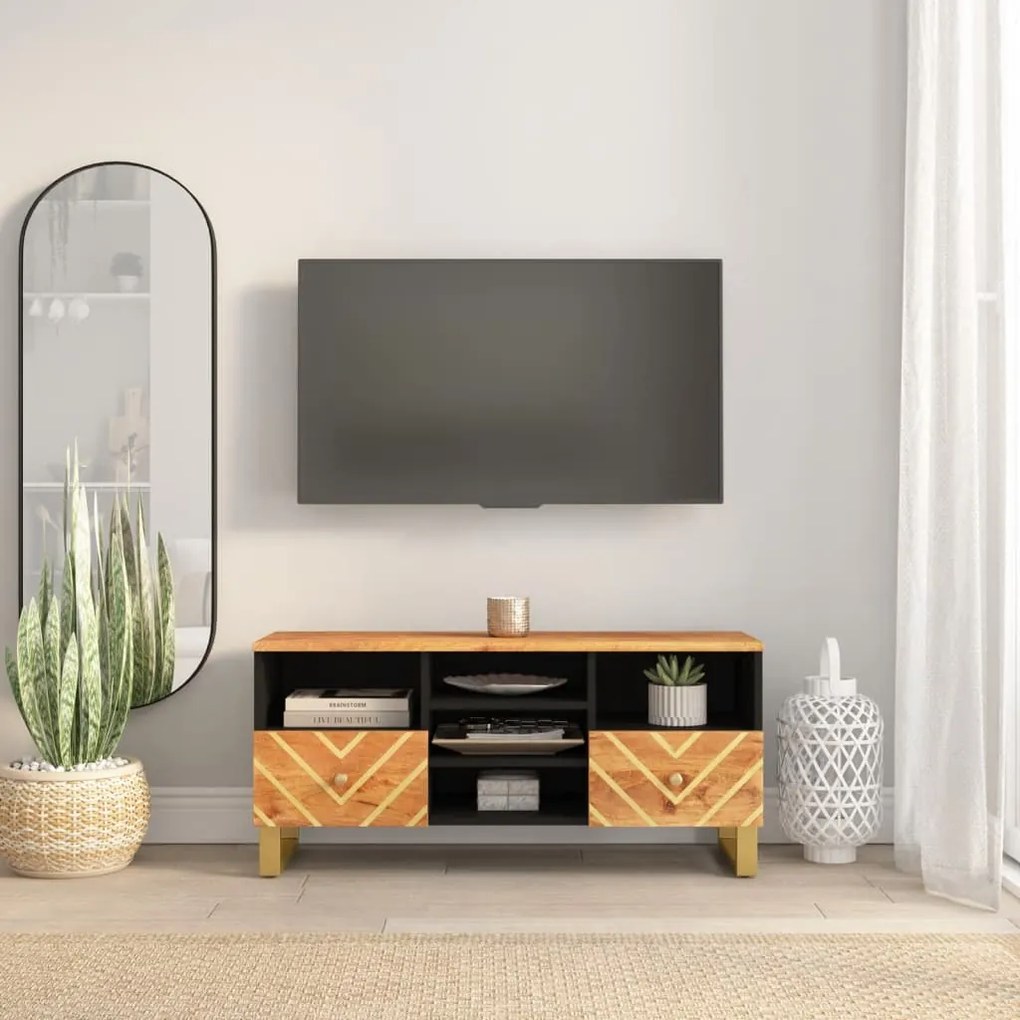 Mobile porta tv marrone e nero 100x33,5x46 cm in legno di mango