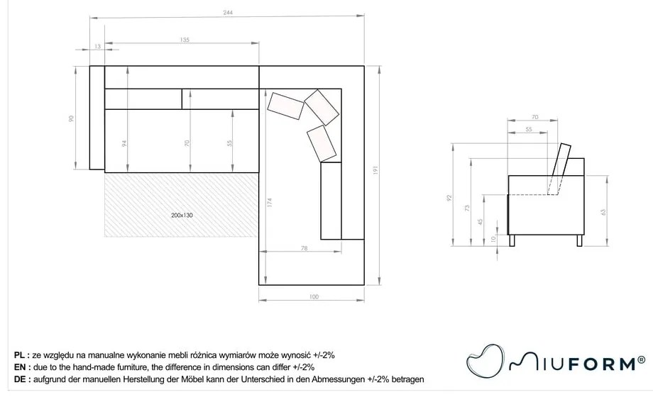 Divano letto angolare grigio chiaro, angolo destro Lovely Annie - Miuform