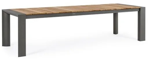 Tavolo Da Esterno In Alluminio Piano In Teak Allungabile 100x228/294 Cm Cameron Antracite Bizzotto