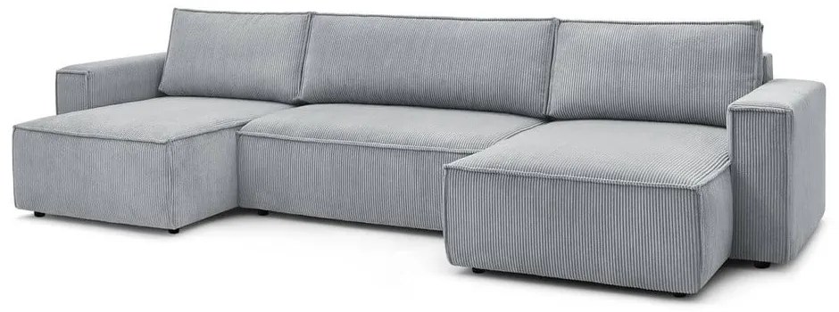 Divano letto angolare a "U" in velluto a coste grigio chiaro Nihad - Bobochic Paris