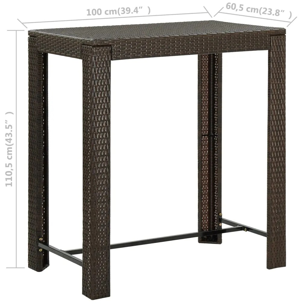 Set da Bar da Giardino 5 pz con Cuscini in Polyrattan Marrone