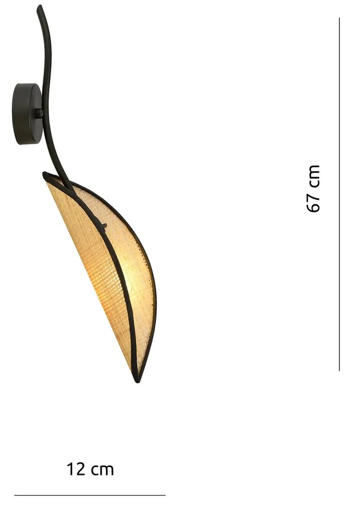 Applique Nordica 1 Luce Lotus In Acciaio Nero E Rattan