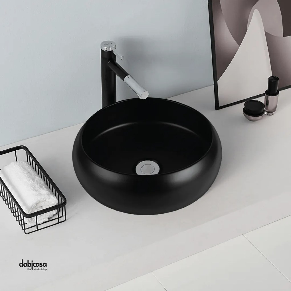 Lavabo D'Appoggio Tondo "Break The Rules" Da Diam.40 Cm Nero Opaco