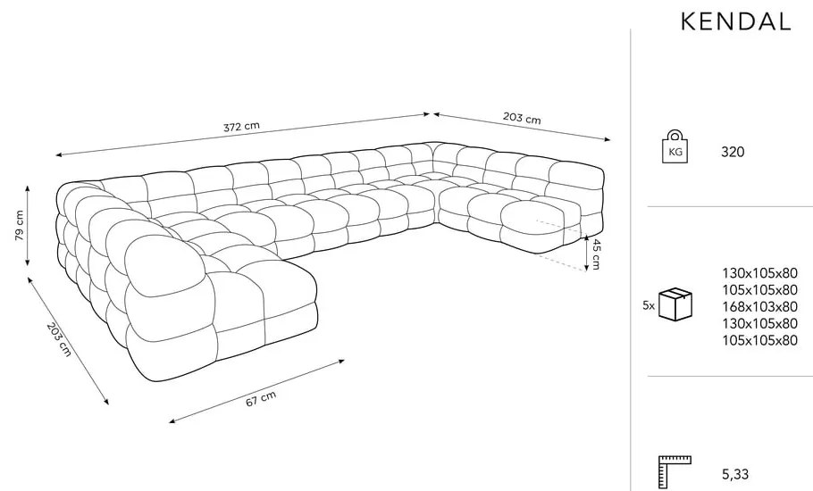 Divano angolare in velluto grigio (a U) Kendal - Micadoni Home