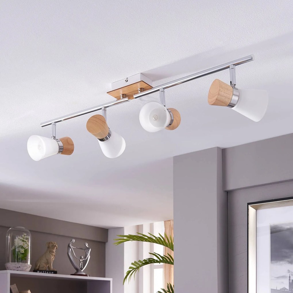 Plafoniera soffitto Vivica Lindby, dimmerabile, Legno chiaro, Soggiorno / Sala da pranzo, Legno, Scandinavo, Plafoniera