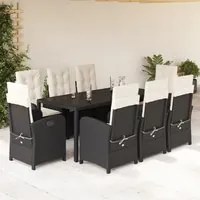 Set da Pranzo da Giardino 9 pz con Cuscini Nero in Polyrattan 3212201