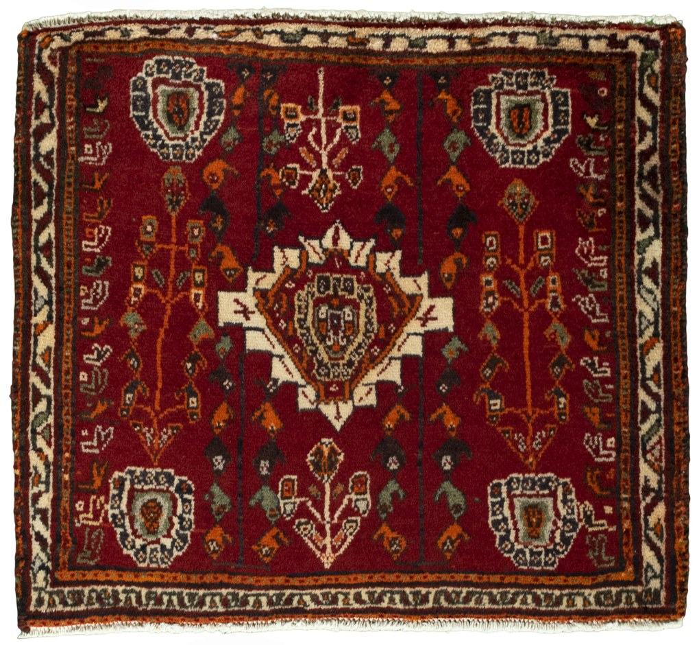 Shiraz Tappeto 60 x 60 Rosso (Iran) Annodato A Mano