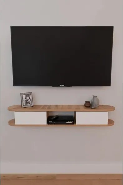 Mobile TV Sospeso 120x20x18 cm 2 Ante E Vano A Giorno Omega Rovere E Bianco
