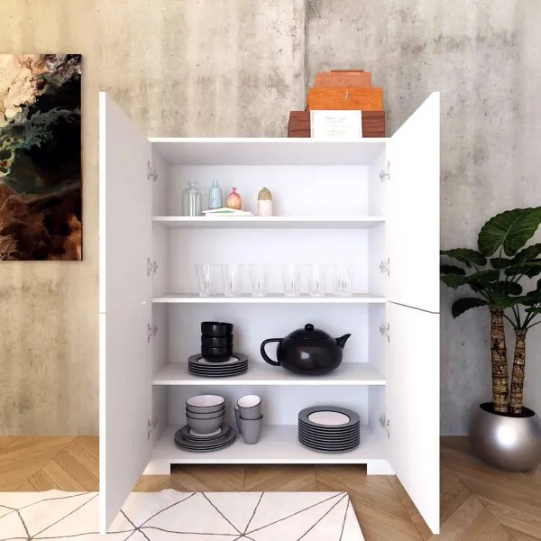 Credenza a 4 ante e 2 vani con ripiani 90x120 cm KYLA Bianco Lucido