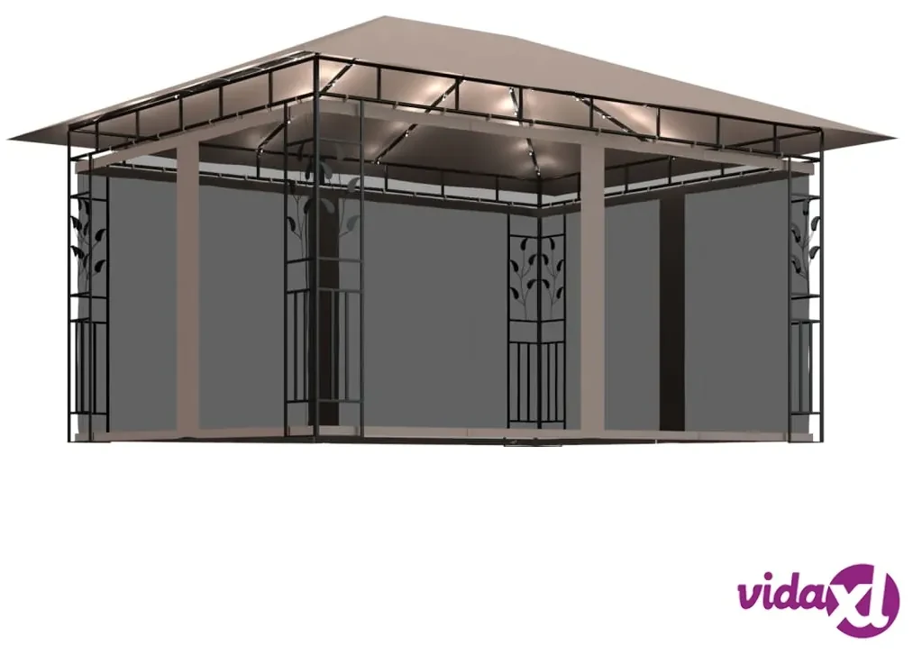 vidaXL Gazebo con Zanzariera Luci LED 4x3x2,73 m Grigio Talpa