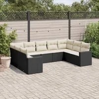 Set Divani da Giardino 9 pz con Cuscini Nero in Polyrattan 3251733