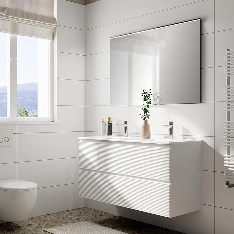 Mobile bagno con lavabo STEP L120 x H60 x P46 cm bianco opaco in mdf 2 cassetti per doppia vasca