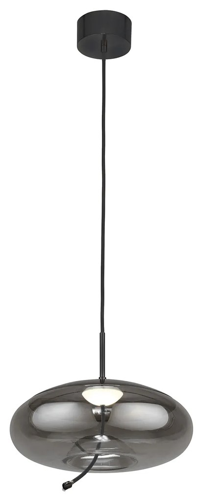 Lampadario Contemporaneo Lisbona Acciaio Cromo Vetro Nero Led 6W 2700K