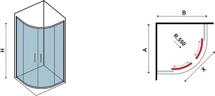 Box doccia basso 80x80cm semicircolare altezza 170cm | K400 - KAMALU