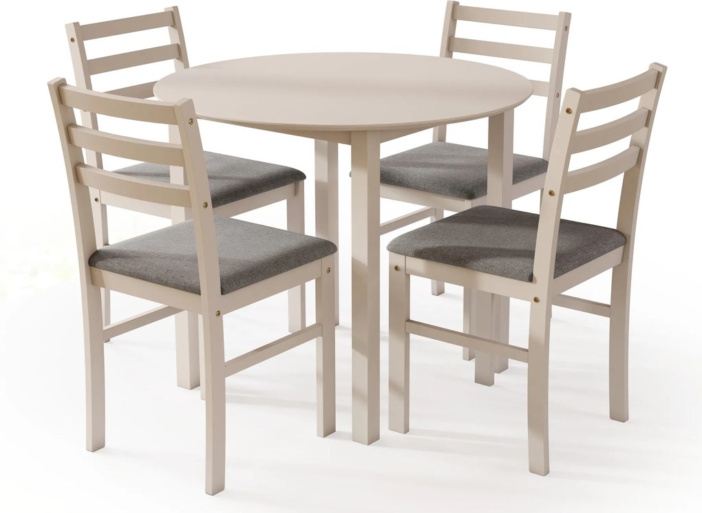 Set TORINO Tavolo rotondo + 4 sedie Cashmere (Beige) / Grigio Chiaro