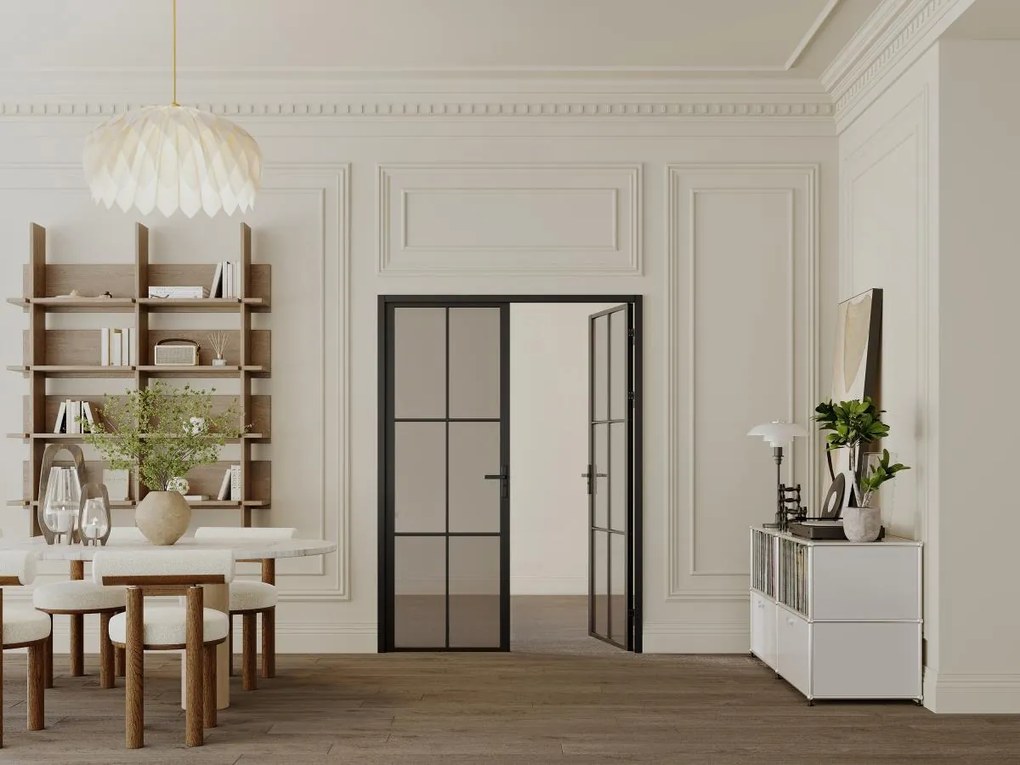 Blocco porta reversibile a due battenti 2 x H204 x L73 cm in Alluminio e Vetro temperato fumé Nero - SEROTO