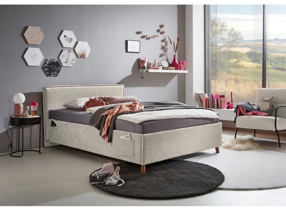 Letto da bambini beige imbottito con contenitore con rete inclusa 90x200 cm Fun – Meise Möbel
