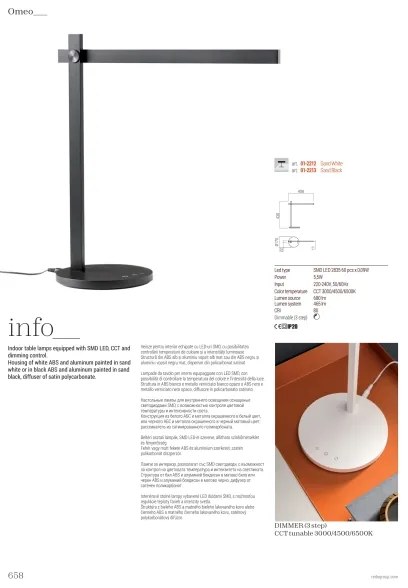 Redo 01-2212 - Lampada da tavolo LED dimmerabile OMEO LED/5,5W/230V 3000/4500/6500K bianco