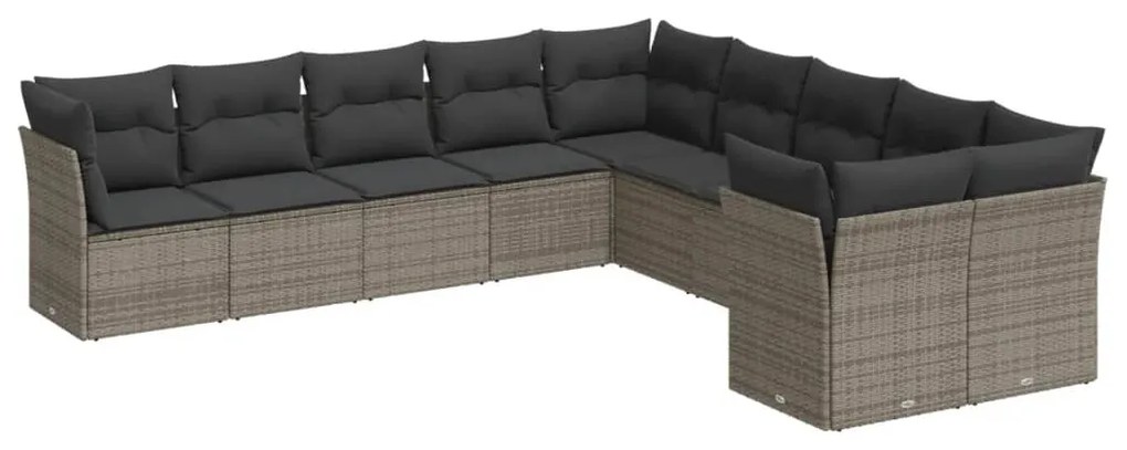 Set divano da giardino 10 pz con cuscini grigio in polyrattan