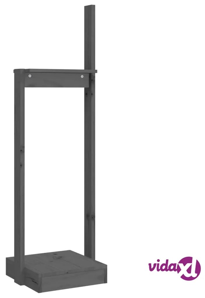 vidaXL Portalegna Grigio 33,5x30x110 cm in Legno Massello di Pino