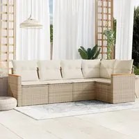 Set Divano da Giardino 5 pz con Cuscini Beige in Polyrattan 3258348