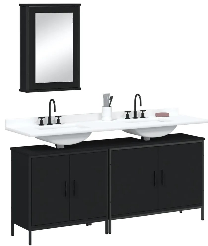 Set Mobili Da Bagno 3 Pz Nero İn Legno Multistrato /