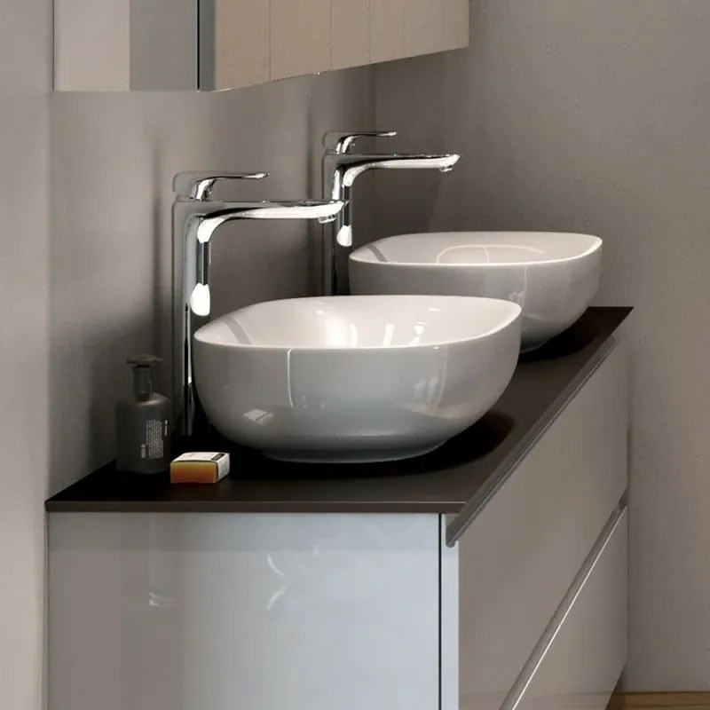 Lavabo ovale 60 cm d'appoggio bianco in ceramica Rak Illusion