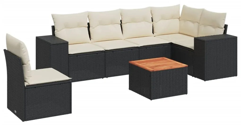 Set divani da giardino con cuscini 7pz nero polyrattan