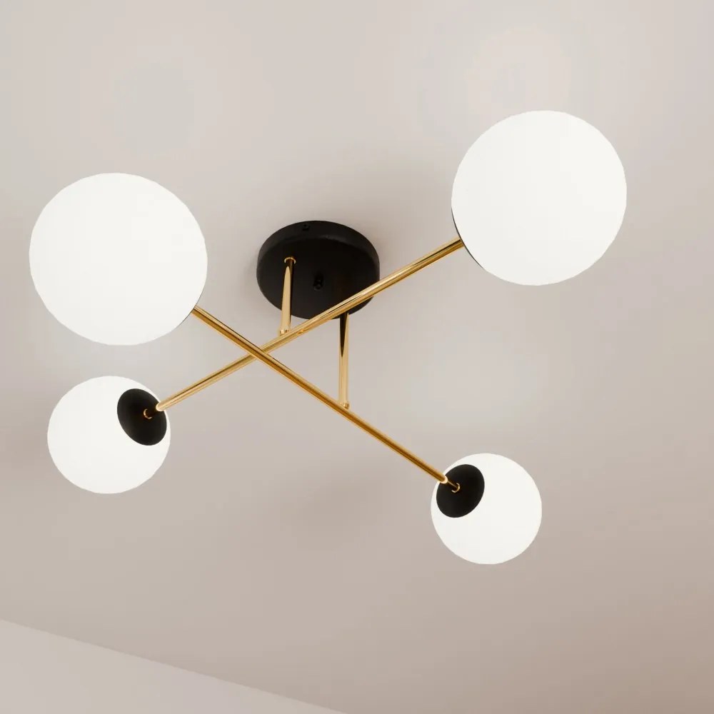 Lampadario da Soffitto MAGNUM 4 in Acciaio e Vetro 4xE14 Colore del corpo Nero e Oro