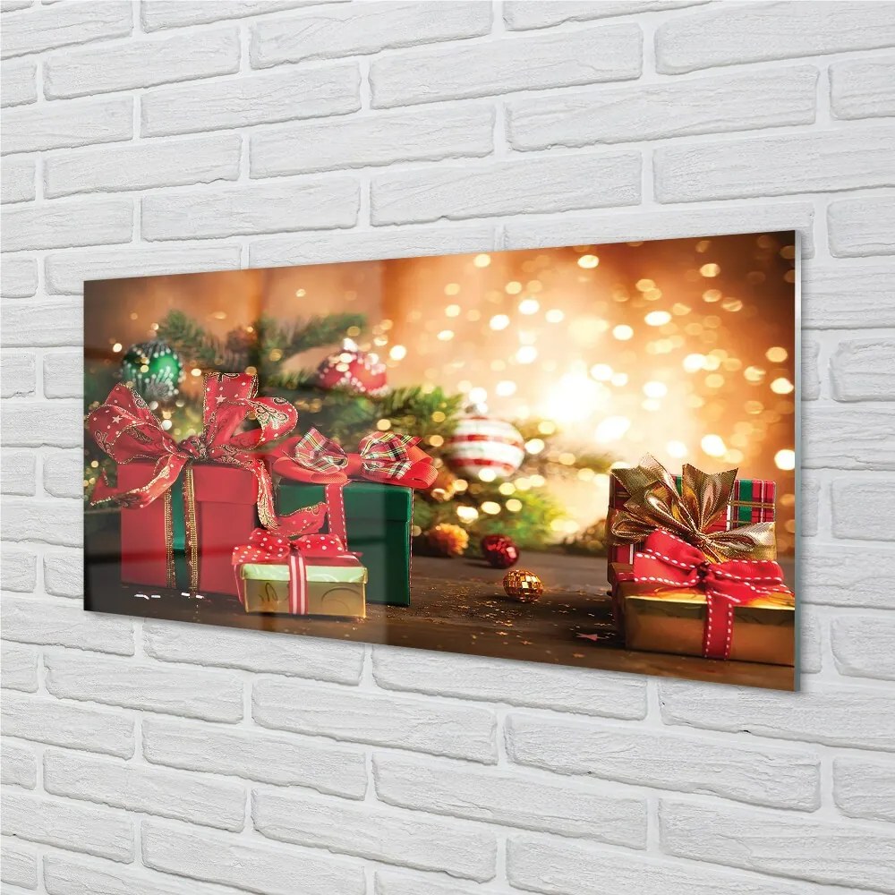 Quadro di vetro Regali luci baubles 100x50 cm