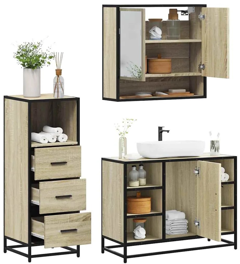 Set Mobili Da Bagno 3 Pz Rovere Sonoma İn Legno Multistrato /