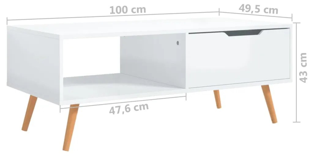 Tavolino Salotto Bianco Lucido 100x49,5x43 cm Legno Multistrato