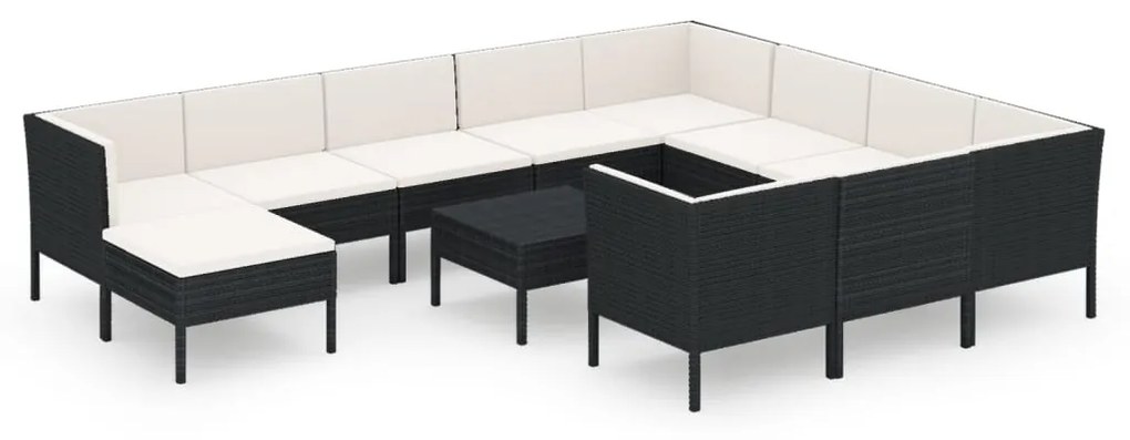 Set divani da giardino 12 pz con cuscini in polyrattan nero