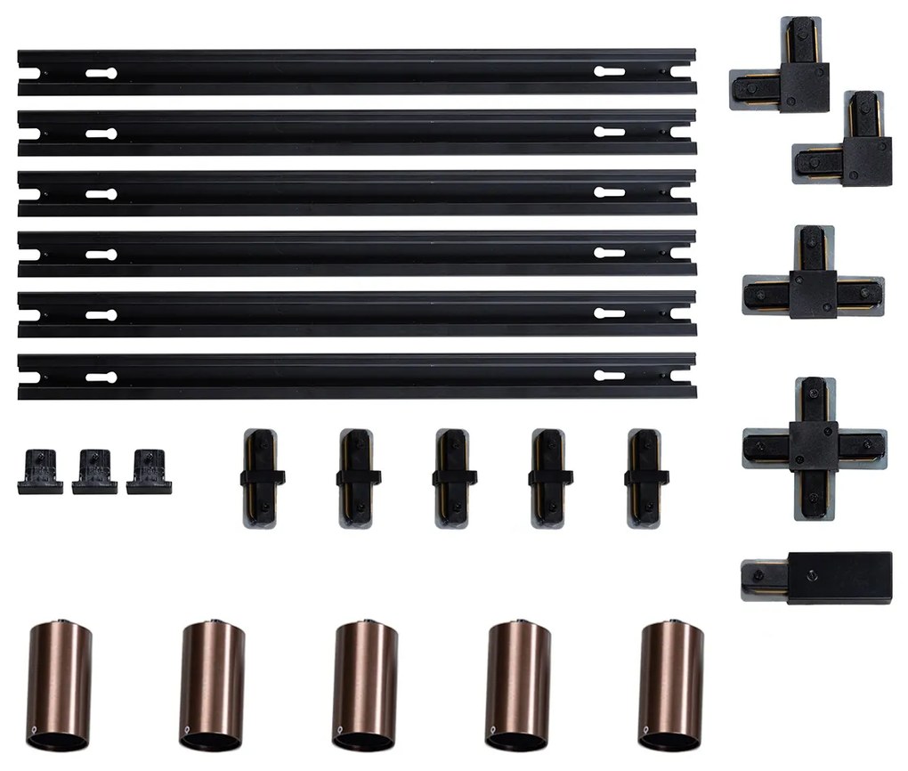 Sistema di illuminazione su binario moderno con 5 faretti bronzo scuro monofase GU10 35 mm - Iconic Ruby