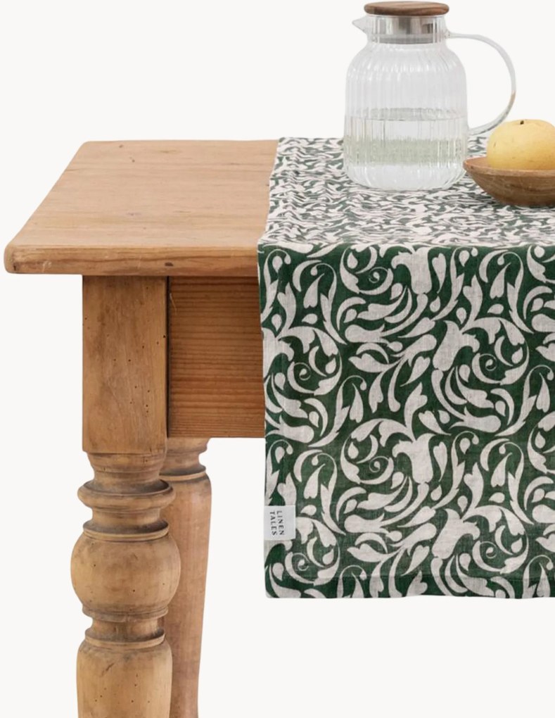 Runner da tavolo in lino Evergreen Damask