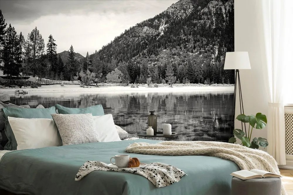 Fotomurale – Lago in bianco e nero circondato dalla natura