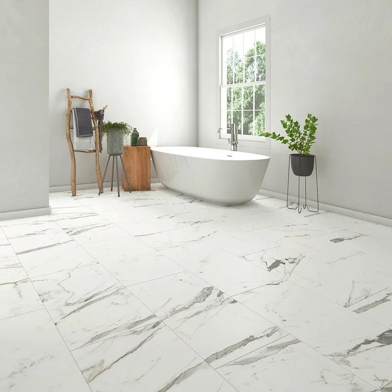 SPC da incollare per pavimento e rivestimento effetto marmo bianco Sp 3 mm CERAMIN Carrara 3.7 m²