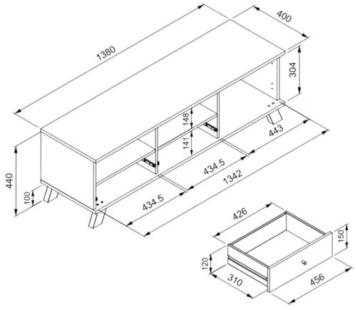 Mobile Porta TV 2 Cassetti E Anta Con Vani A Giorno Rovere Antracite Medan56A