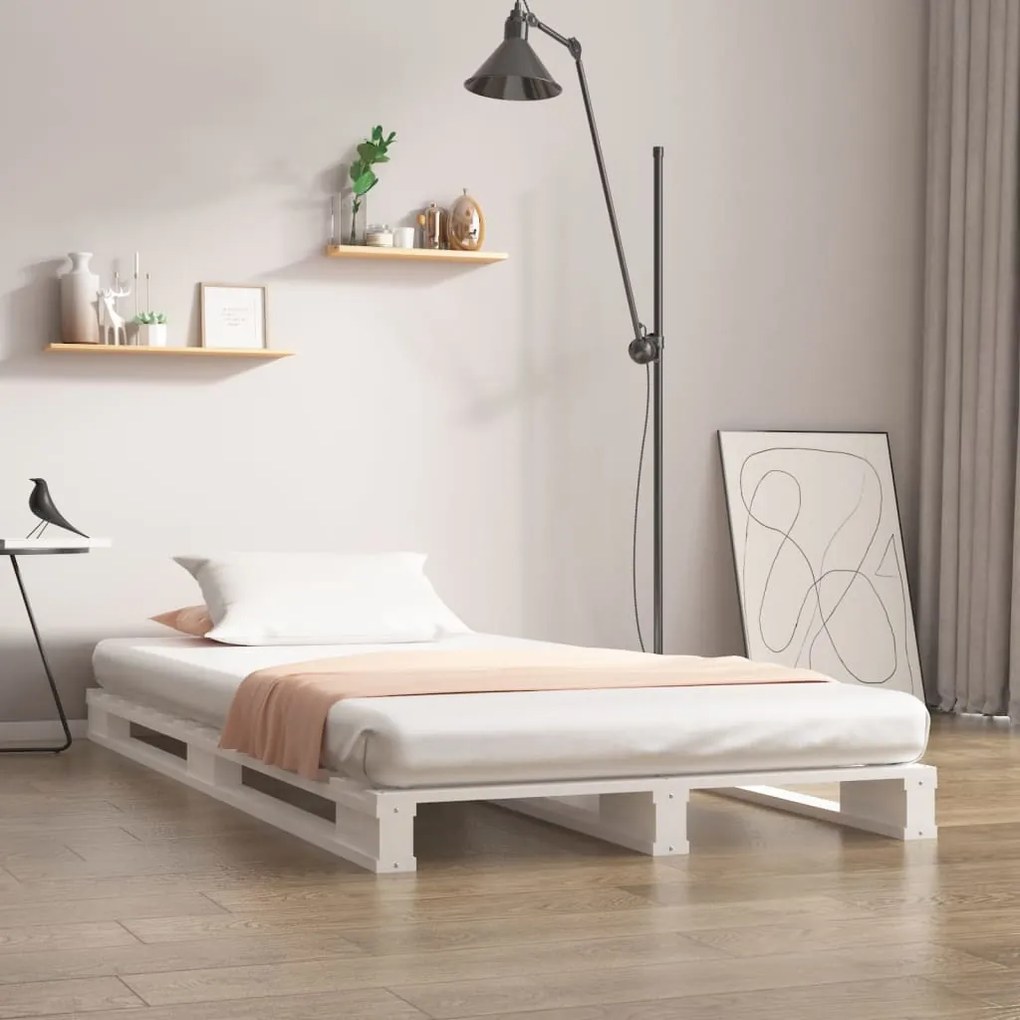 Letto a pallet bianco 100x200 cm in legno massello di pino