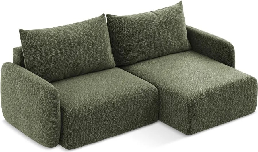 Divano angolare verde allungabile/con contenitore (con penisola a destra) Kalena – Makamii