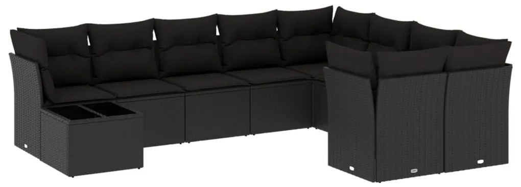 Set divani da giardino 10pz con cuscini in polyrattan nero