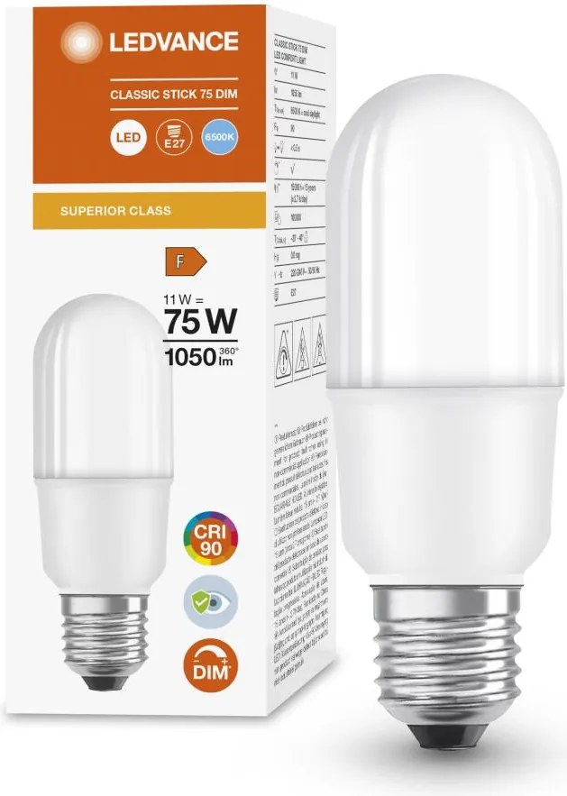 Lampadina LED dimmerabile E27/11W/230V 6500K CRI 90 - Ledvance