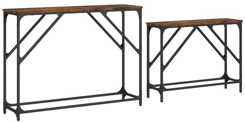 Tavoli consolle impilabili 2pz rovere fumo legno multistrato