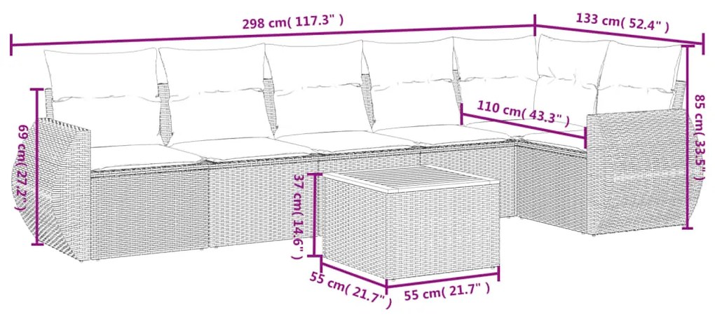 Set Divani da Giardino 7 pz con Cuscini Grigio in Polyrattan