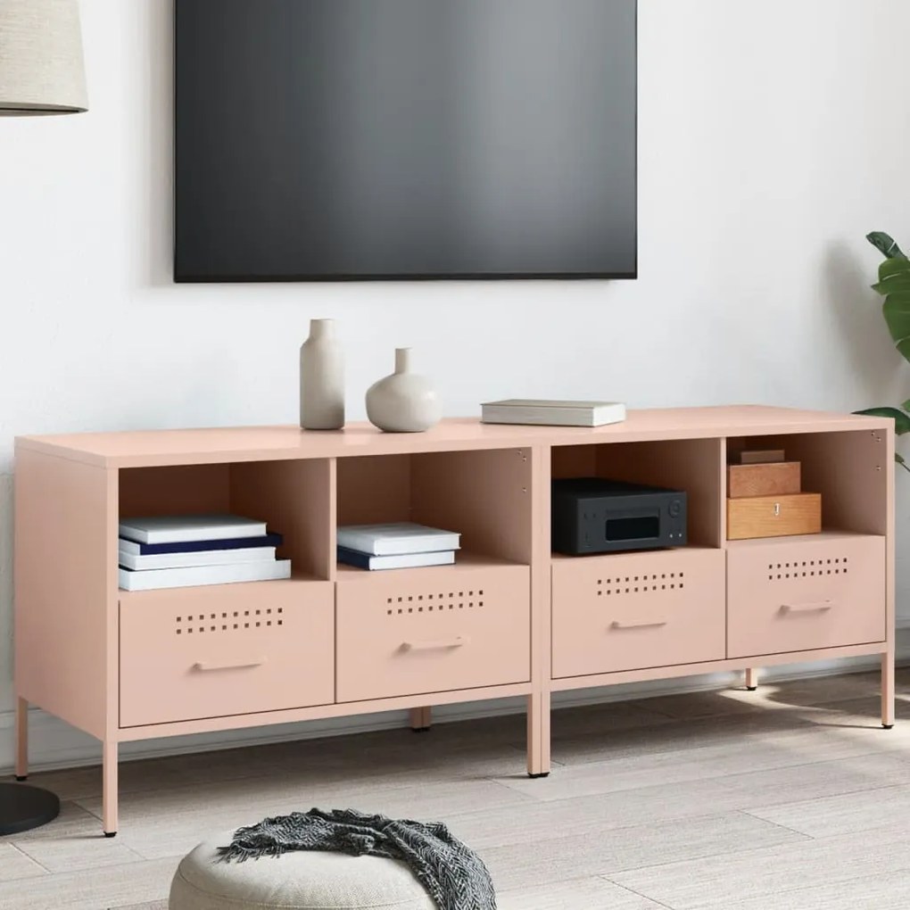 Mobili tv 2 pz rosa 68x39x50,5 cm in acciaio laminato a freddo