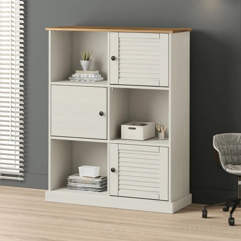 Libreria vigo 90x35x114,5 cm in legno massello di pino bianco