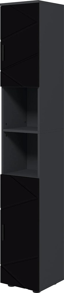 Mobile a Colonna per Bagno 30x30x183 cm in Truciolato Nero e Grigio...