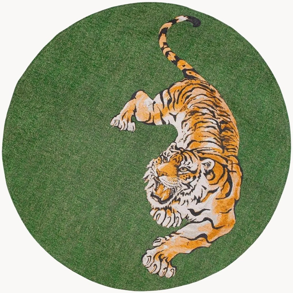 Tappeto rotondo jacquard da interno-esterno Tiger