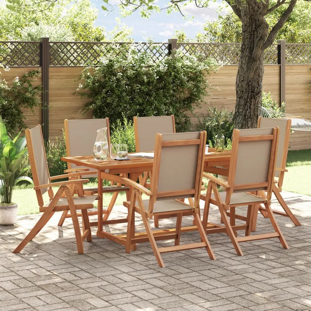 Set Pranzo Da Giardino 7pz Legno Massello Di Acacia E Textilene /